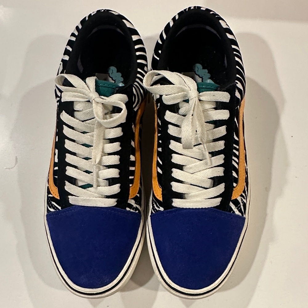 Vans Comfycush Old Sko Zebra Stripe Sneakers with Blue and Orange Accents